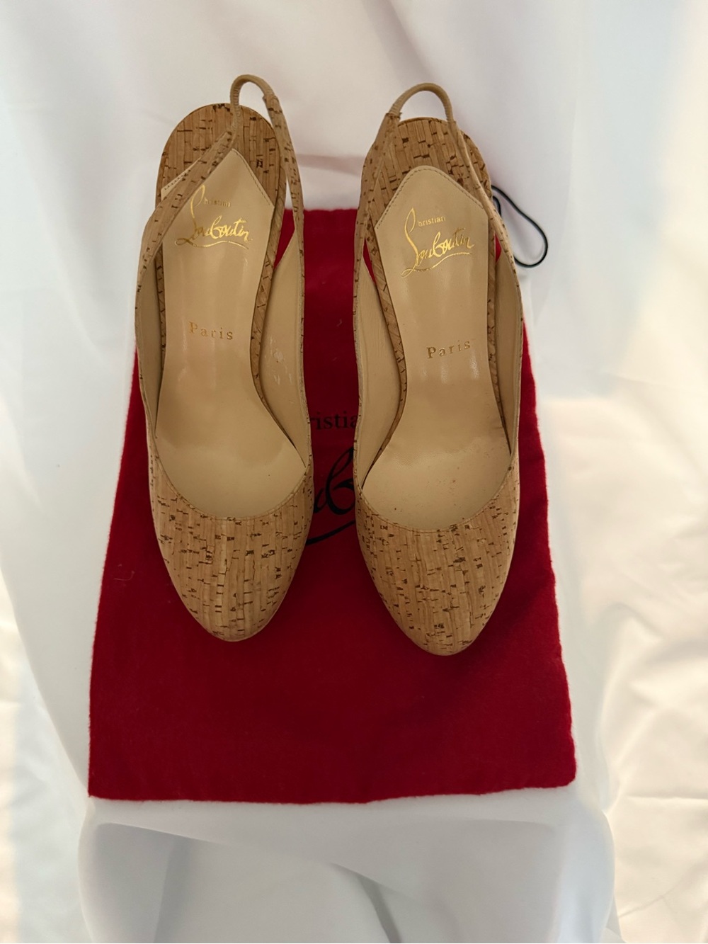 Christian Louboutin Cork Slingback Pumps in Tan
